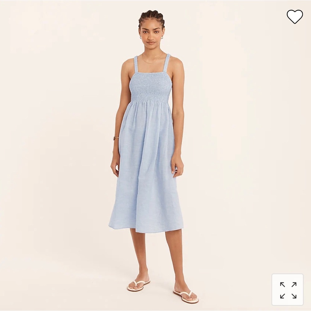 Navy J Crew Smocked Linen Beach Dress